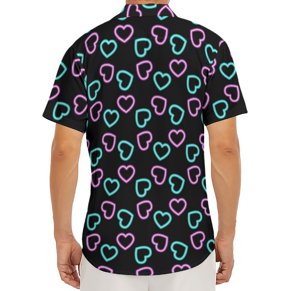 Pink And Blue Lights Heart Pattern Print Men's Deep V-Neck Shirt