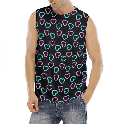 Pink And Blue Lights Heart Pattern Print Men's Fitness Tank Top