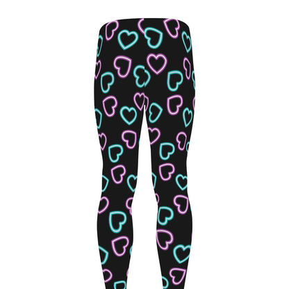 Pink And Blue Lights Heart Pattern Print Men's leggings