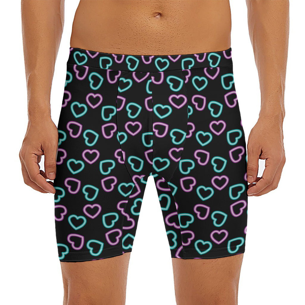 Pink And Blue Lights Heart Pattern Print Men's Long Boxer Briefs