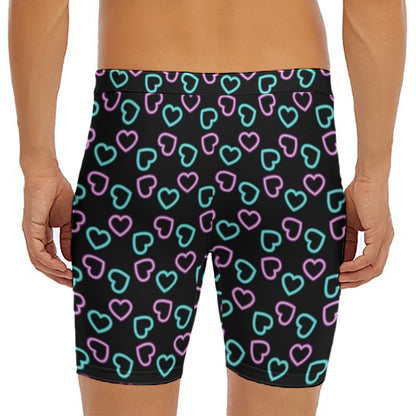 Pink And Blue Lights Heart Pattern Print Men's Long Boxer Briefs