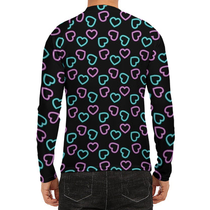 Pink And Blue Lights Heart Pattern Print Men's Long Sleeve Rash Guard