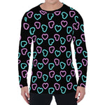 Pink And Blue Lights Heart Pattern Print Men's Long Sleeve T-Shirt