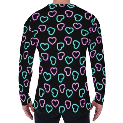 Pink And Blue Lights Heart Pattern Print Men's Long Sleeve T-Shirt
