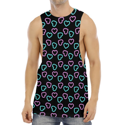 Pink And Blue Lights Heart Pattern Print Men's Muscle Tank Top