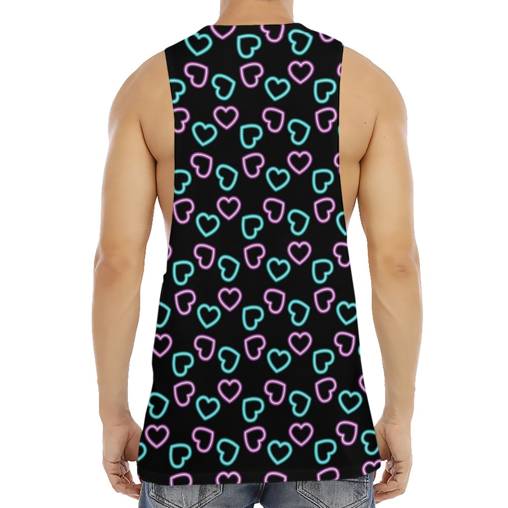 Pink And Blue Lights Heart Pattern Print Men's Muscle Tank Top