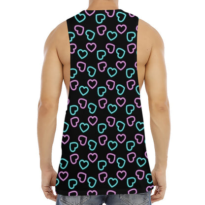Pink And Blue Lights Heart Pattern Print Men's Muscle Tank Top