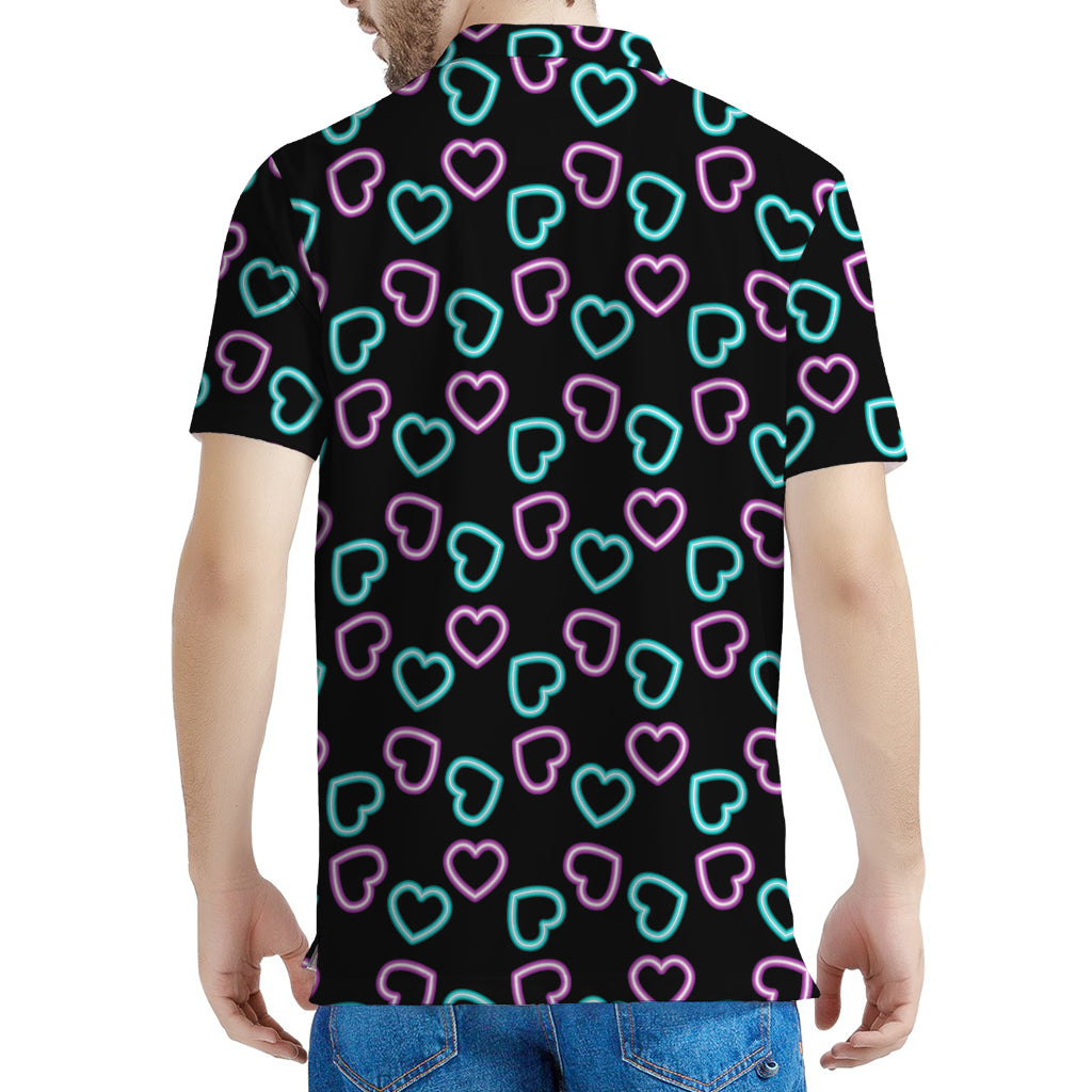 Pink And Blue Lights Heart Pattern Print Men's Polo Shirt