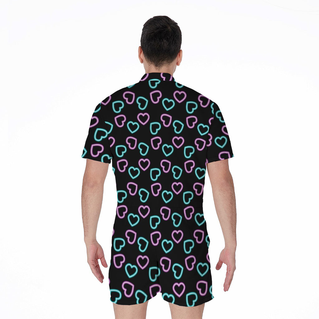Pink And Blue Lights Heart Pattern Print Men's Rompers