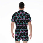 Pink And Blue Lights Heart Pattern Print Men's Rompers