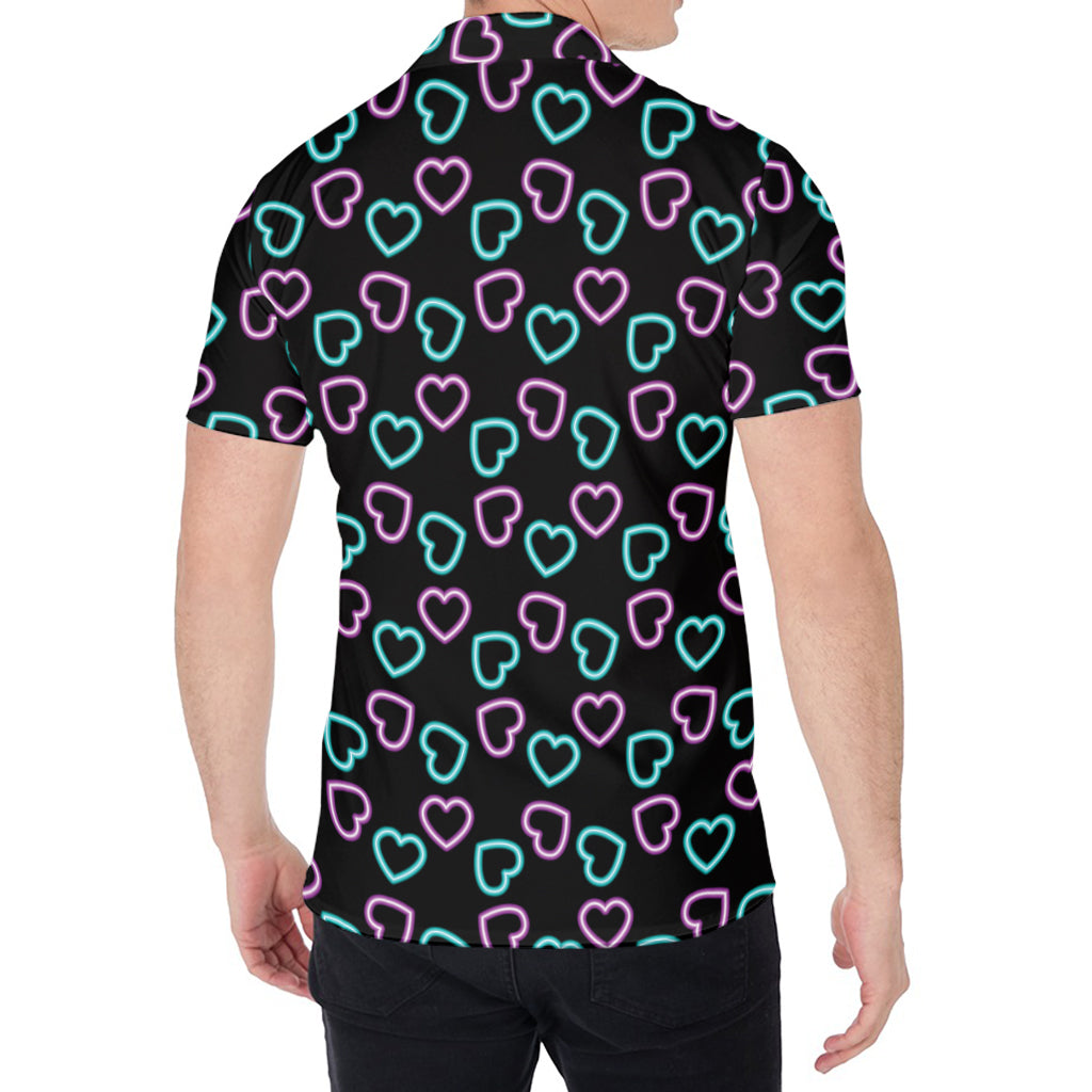 Pink And Blue Lights Heart Pattern Print Men's Shirt