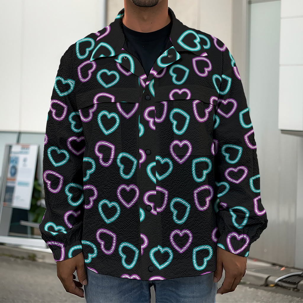 Pink And Blue Lights Heart Pattern Print Men's Shirt Jacket
