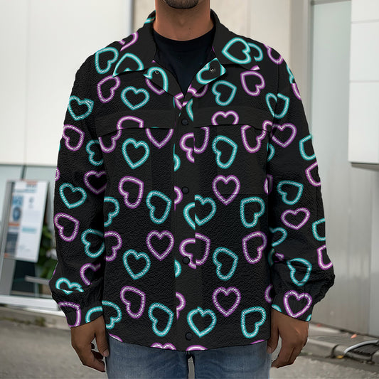 Pink And Blue Lights Heart Pattern Print Men's Shirt Jacket