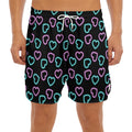 Pink And Blue Lights Heart Pattern Print Men's Split Running Shorts