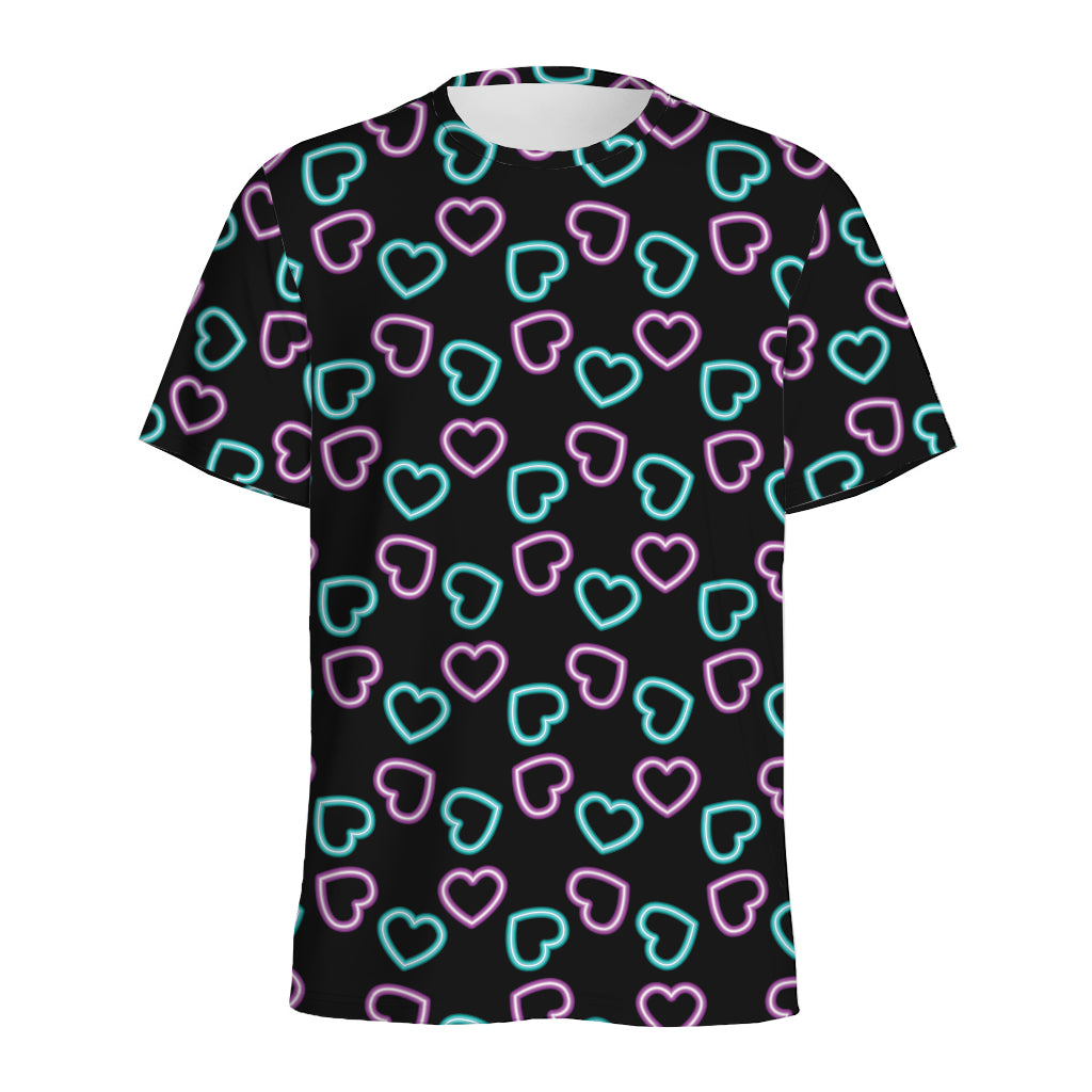 Pink And Blue Lights Heart Pattern Print Men's Sports T-Shirt