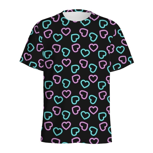 Pink And Blue Lights Heart Pattern Print Men's Sports T-Shirt
