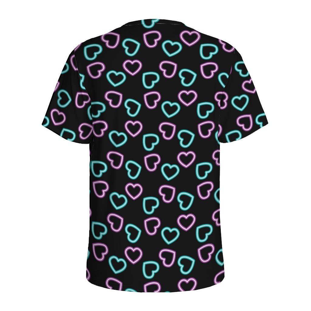 Pink And Blue Lights Heart Pattern Print Men's Sports T-Shirt
