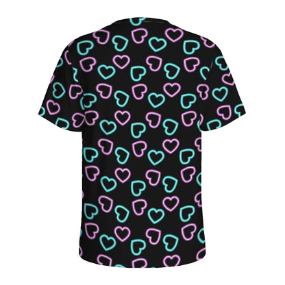 Pink And Blue Lights Heart Pattern Print Men's Sports T-Shirt