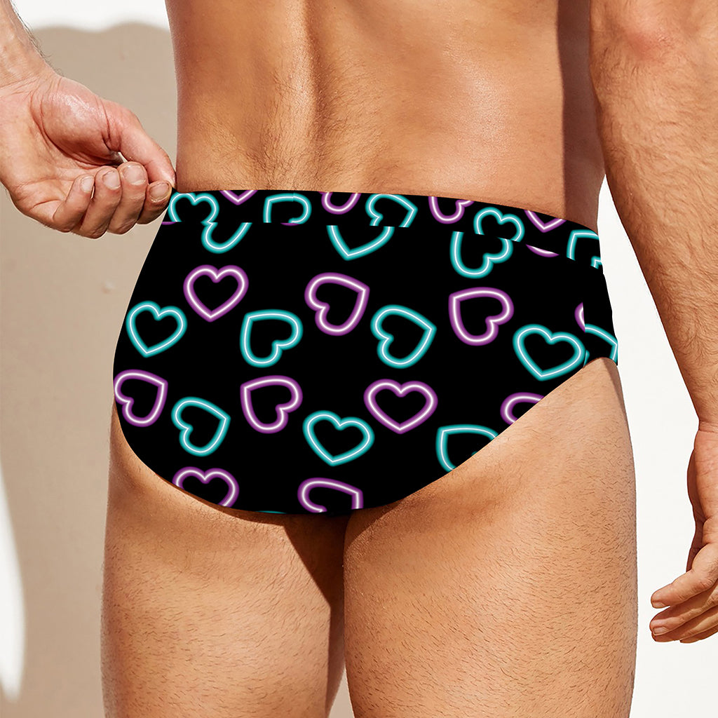 Pink And Blue Lights Heart Pattern Print Men's Swim Briefs