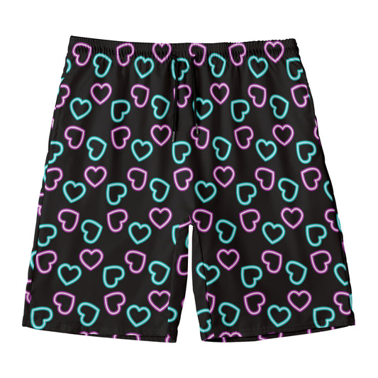 Pink And Blue Lights Heart Pattern Print Men's Swim Trunks