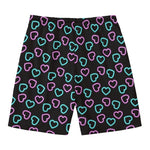 Pink And Blue Lights Heart Pattern Print Men's Swim Trunks