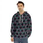 Pink And Blue Lights Heart Pattern Print Men's Velvet Pullover Hoodie