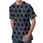Pink And Blue Lights Heart Pattern Print Men's Velvet T-Shirt