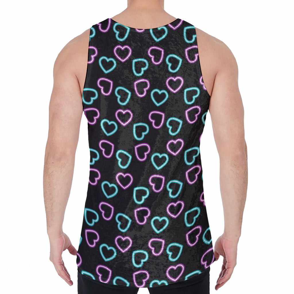 Pink And Blue Lights Heart Pattern Print Men's Velvet Tank Top