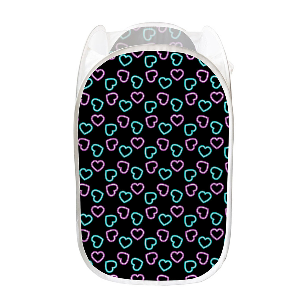 Pink And Blue Lights Heart Pattern Print Mesh Laundry Hamper