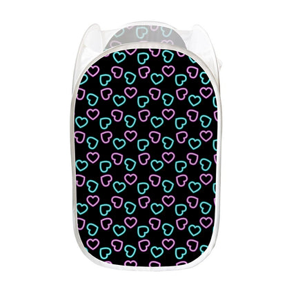 Pink And Blue Lights Heart Pattern Print Mesh Laundry Hamper