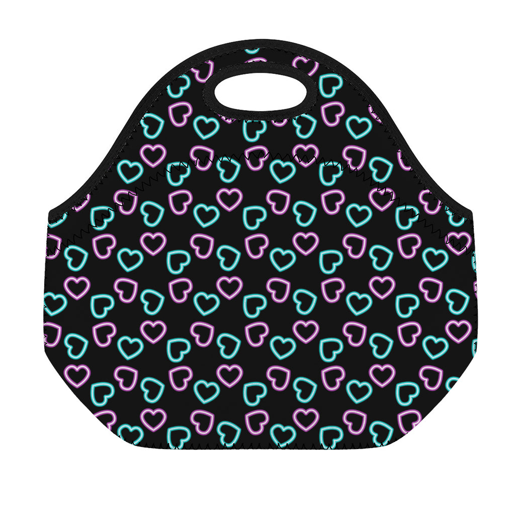 Pink And Blue Lights Heart Pattern Print Neoprene Lunch Bag