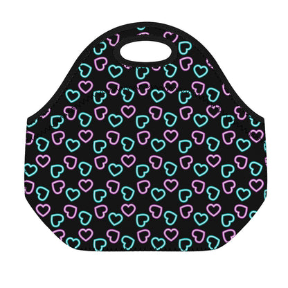 Pink And Blue Lights Heart Pattern Print Neoprene Lunch Bag