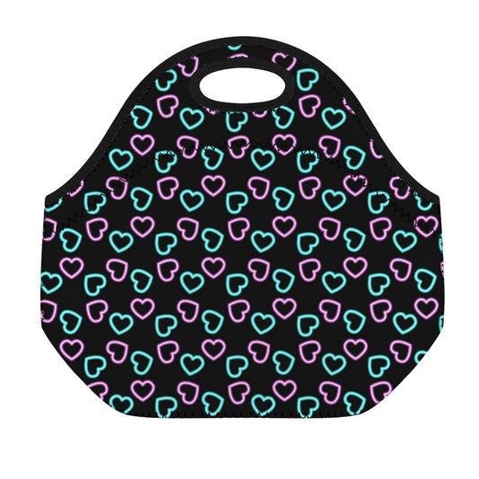 Pink And Blue Lights Heart Pattern Print Neoprene Lunch Bag