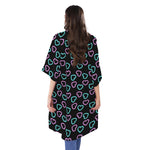 Pink And Blue Lights Heart Pattern Print Open Front Beach Cover Up