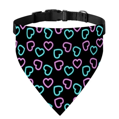 Pink And Blue Lights Heart Pattern Print Over The Collar Dog Bandana