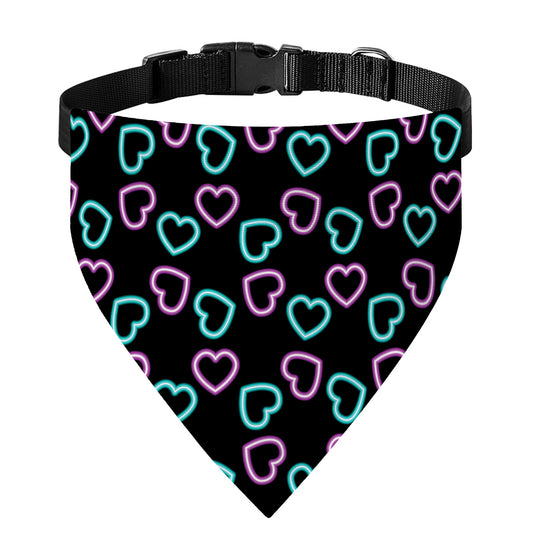 Pink And Blue Lights Heart Pattern Print Over The Collar Dog Bandana