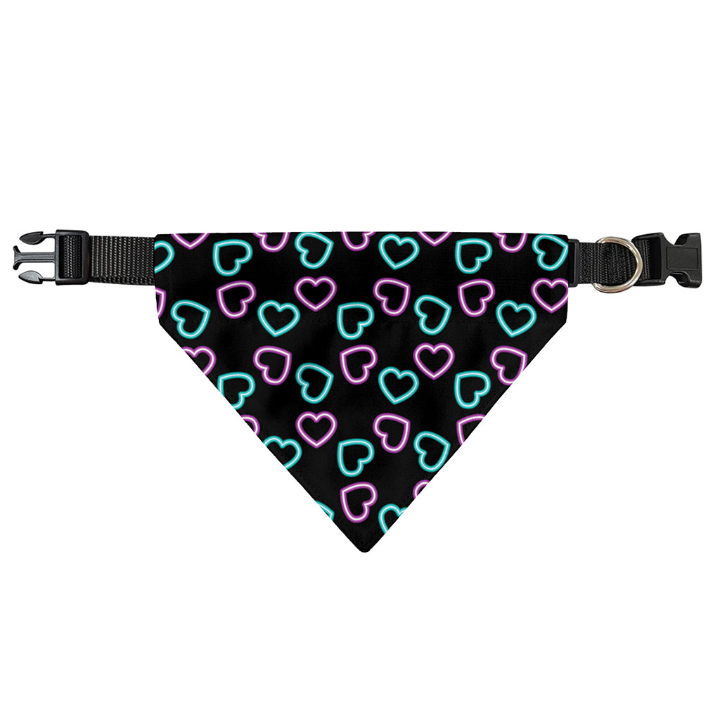 Pink And Blue Lights Heart Pattern Print Over The Collar Dog Bandana
