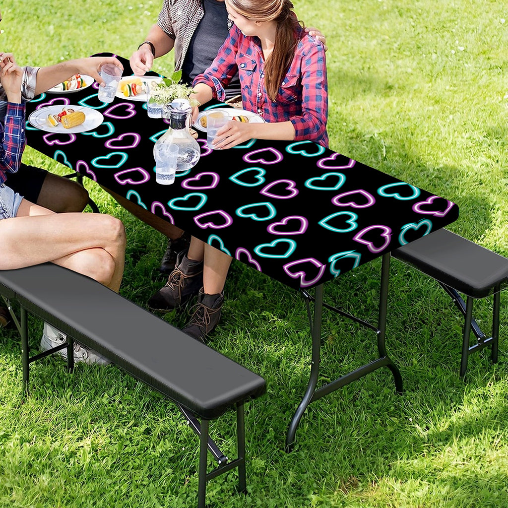 Pink And Blue Lights Heart Pattern Print Picnic Table Cover