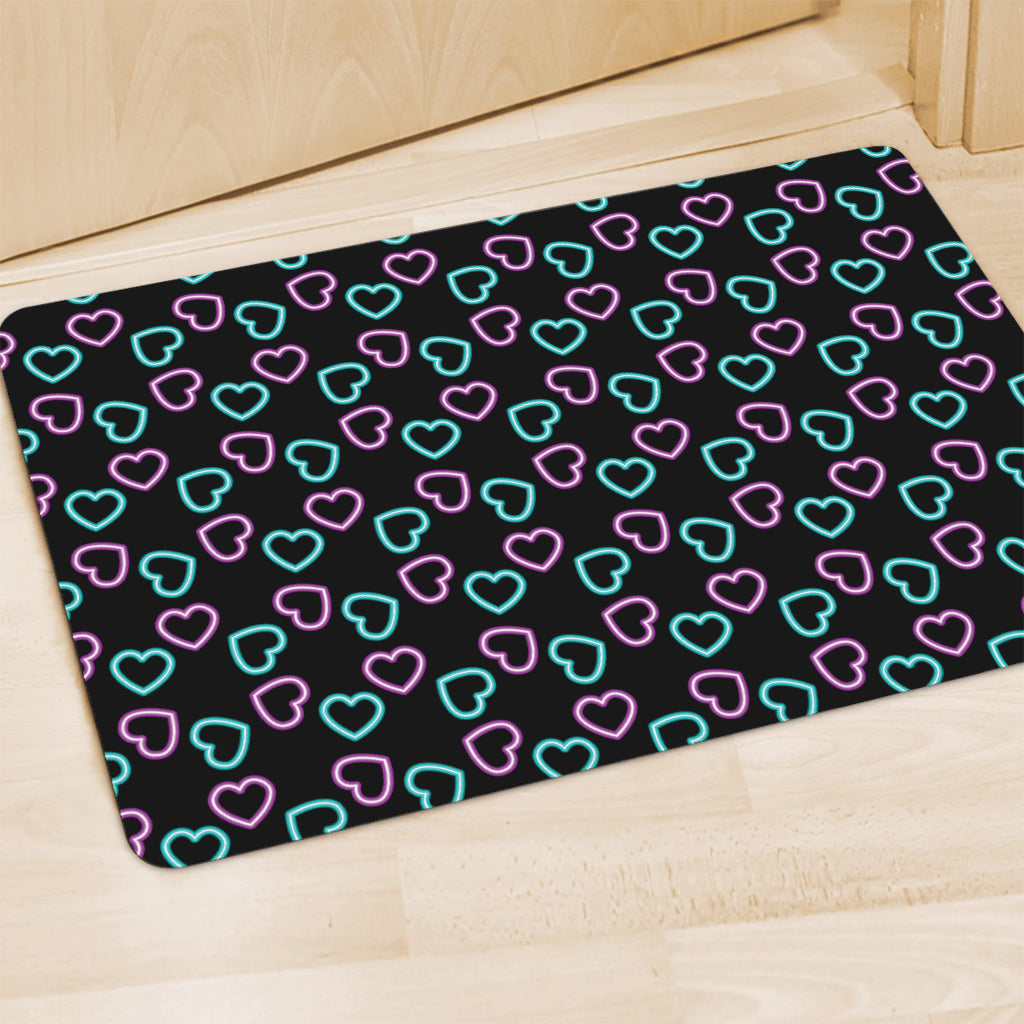 Pink And Blue Lights Heart Pattern Print Polyester Doormat