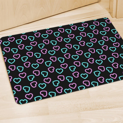 Pink And Blue Lights Heart Pattern Print Polyester Doormat