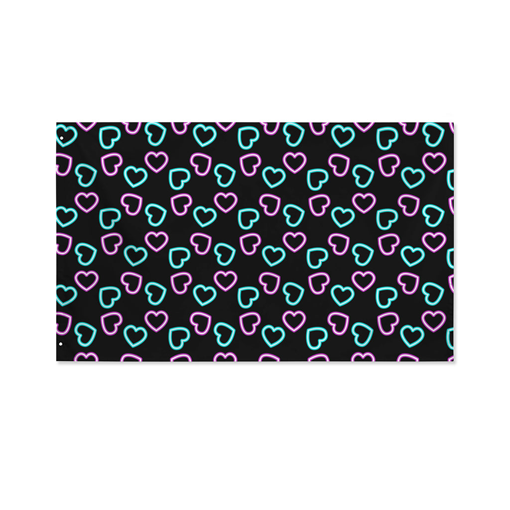Pink And Blue Lights Heart Pattern Print Polyester Flag