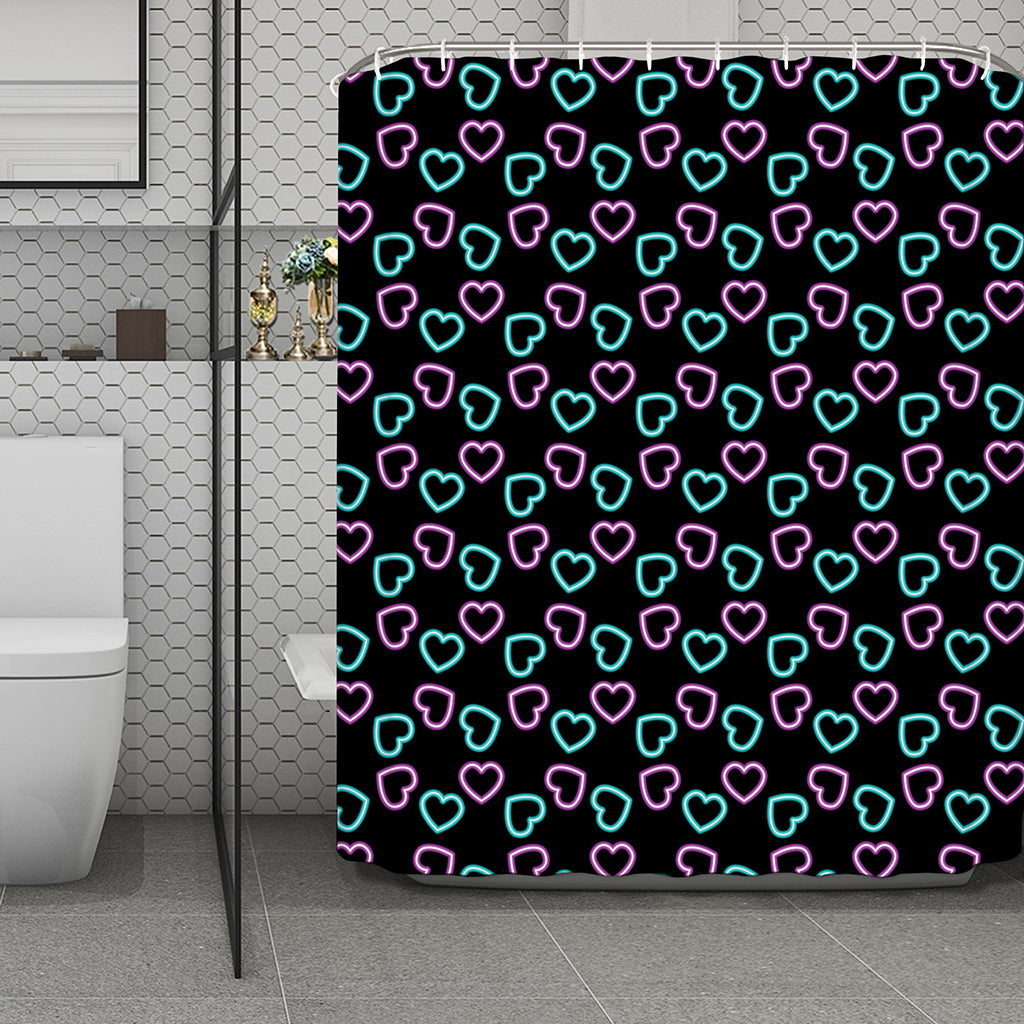 Pink And Blue Lights Heart Pattern Print Polyester Shower Curtain