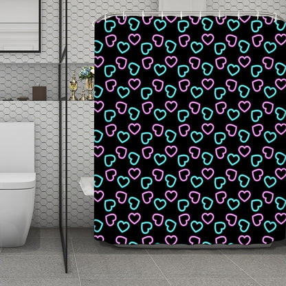 Pink And Blue Lights Heart Pattern Print Polyester Shower Curtain