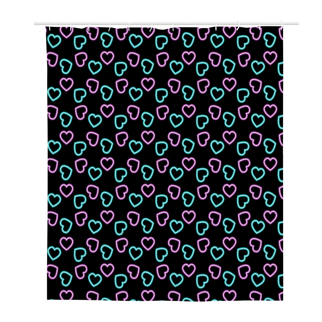 Pink And Blue Lights Heart Pattern Print Polyester Shower Curtain