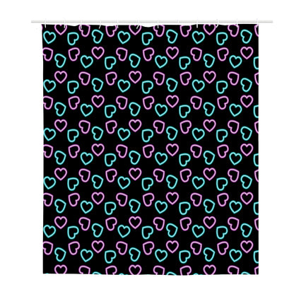 Pink And Blue Lights Heart Pattern Print Polyester Shower Curtain