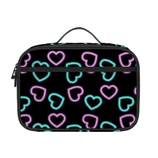 Pink And Blue Lights Heart Pattern Print Portable Lunch Bag