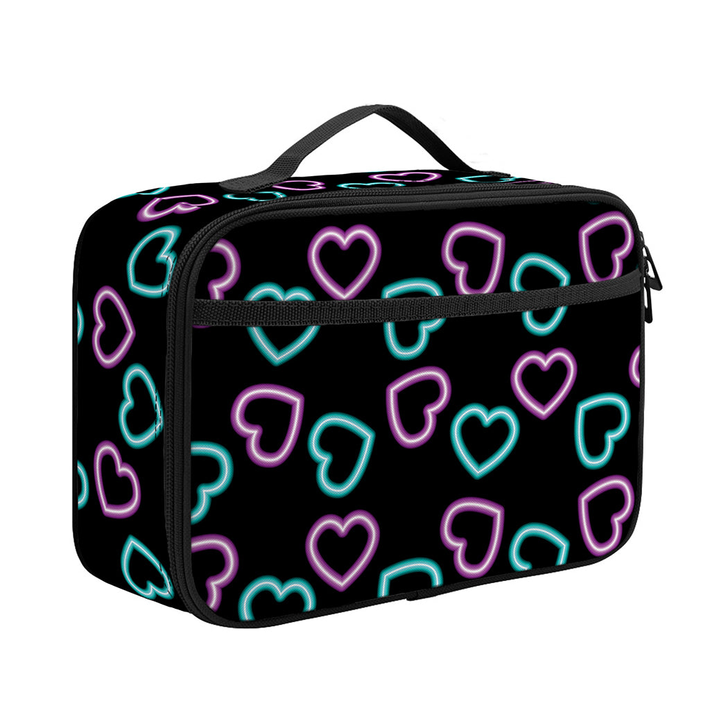Pink And Blue Lights Heart Pattern Print Portable Lunch Bag