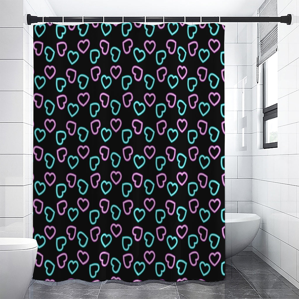 Pink And Blue Lights Heart Pattern Print Premium Shower Curtain