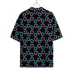 Pink And Blue Lights Heart Pattern Print Rayon Hawaiian Shirt