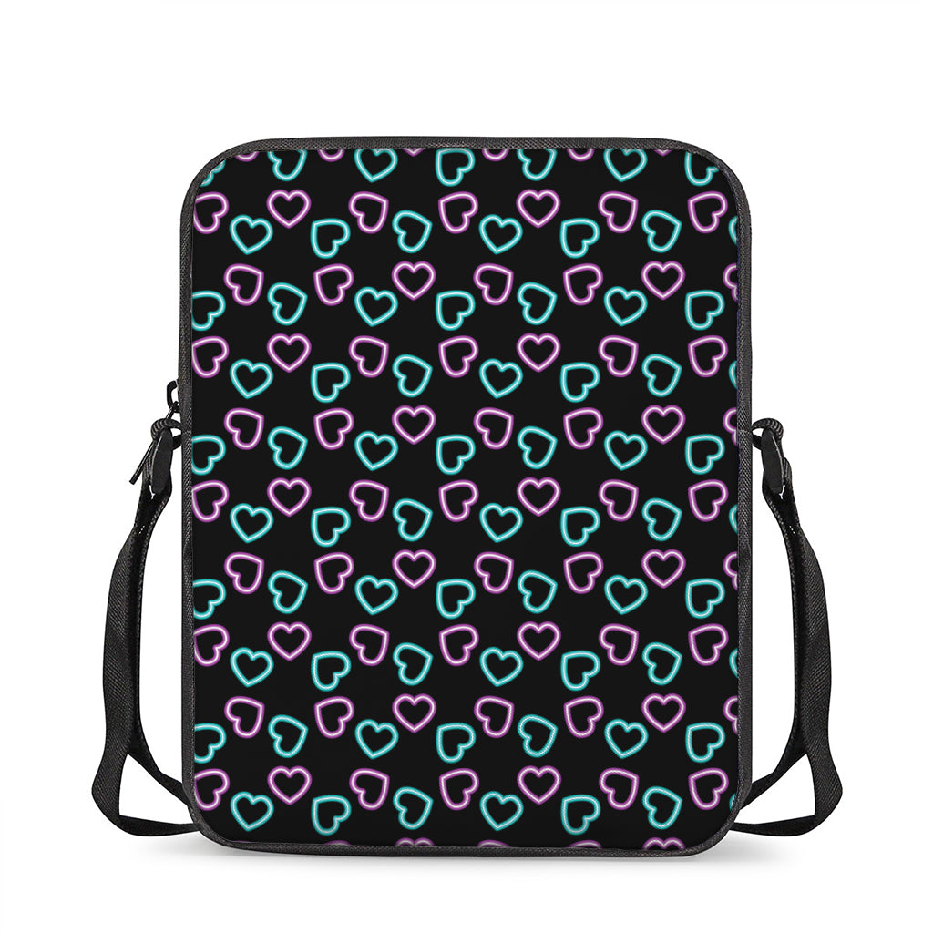 Pink And Blue Lights Heart Pattern Print Rectangular Crossbody Bag